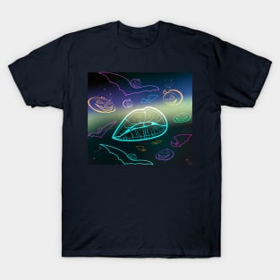 Kiss, pumpkins and bats in neon colors T-Shirt